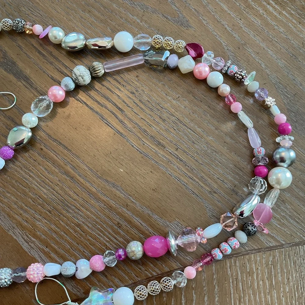 Garland, beaded- pink, gold, silver, crystal, clear. Over 8’